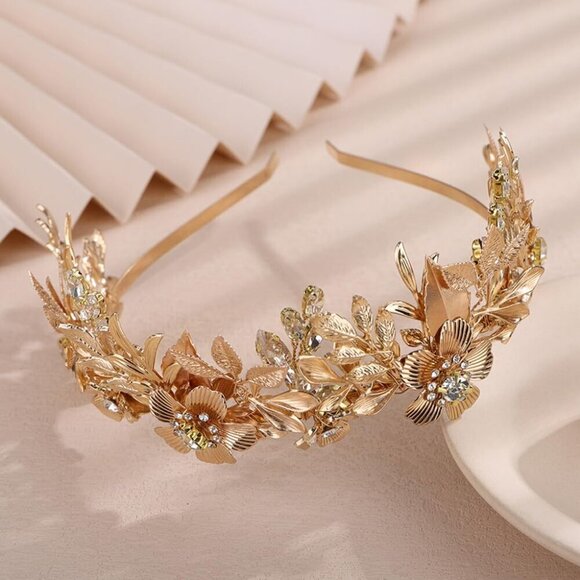 Vintage Gold Flower Leaf Headband Bridal Tiara Hair Accessories for Women main image 6